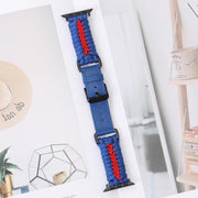 For Apple Watch 42mm / 41mm / 40mm / 38mm Double Leather Buckle Paracord Nylon Watch Band(Blue)