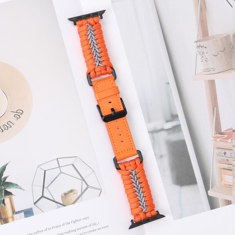 For Apple Watch 42mm / 41mm / 40mm / 38mm Double Leather Buckle Paracord Nylon Watch Band(Orange)