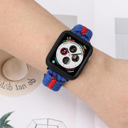 For Apple Watch 46mm / 49mm / 45mm / 44mm Double Leather Buckle Paracord Nylon Watch Band(Red)
