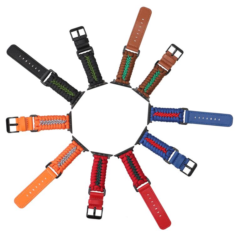 For Apple Watch 42mm / 41mm / 40mm / 38mm Double Leather Buckle Paracord Nylon Watch Band(Orange)