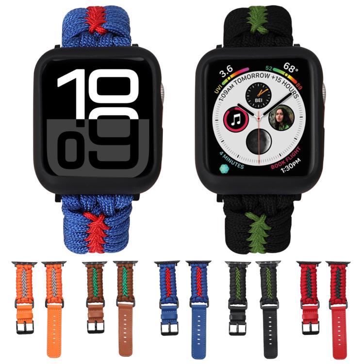 For Apple Watch 42mm / 41mm / 40mm / 38mm Double Leather Buckle Paracord Nylon Watch Band(Blue)