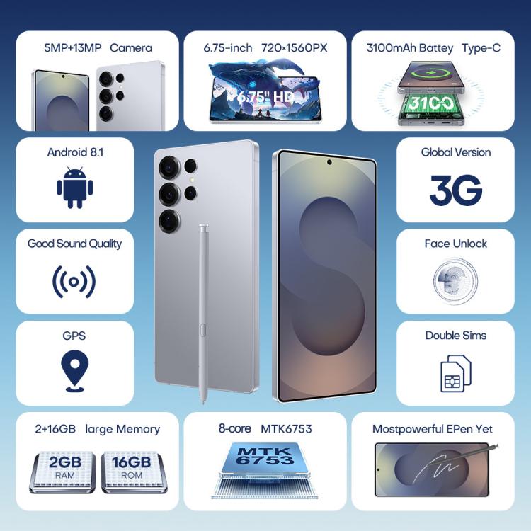 F10 / S25 Ultra, 2GB+16GB, 6.75 inch Android 8.1 MTK6753 Octa Core, Network: 3G, Dual SIM, Plug:EU Plug(Titanium Blue)
