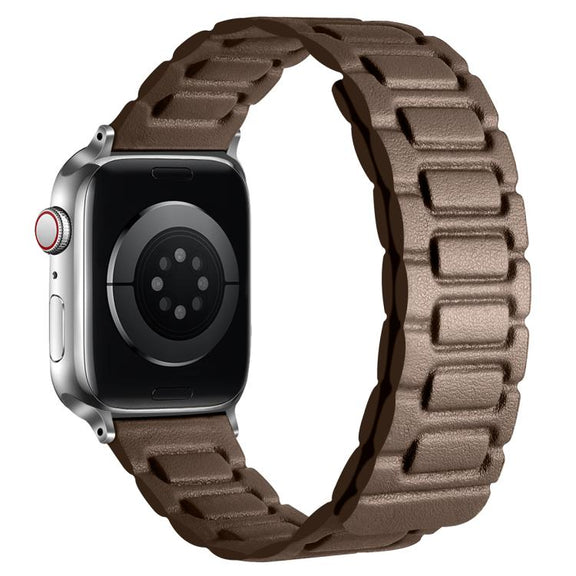 For Apple Watch 46mm / 49mm / 45mm / 44mm I-shaped Three-piece Leather Magnetic Watch Band(Taupe)