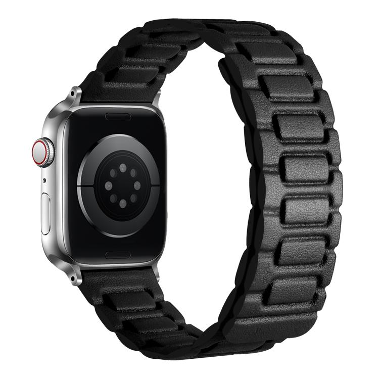For Apple Watch 46mm / 49mm / 45mm / 44mm I-shaped Three-piece Leather Magnetic Watch Band(Black)
