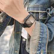 For Apple Watch 46mm / 49mm / 45mm / 44mm I-shaped Three-piece Leather Magnetic Watch Band(Black)