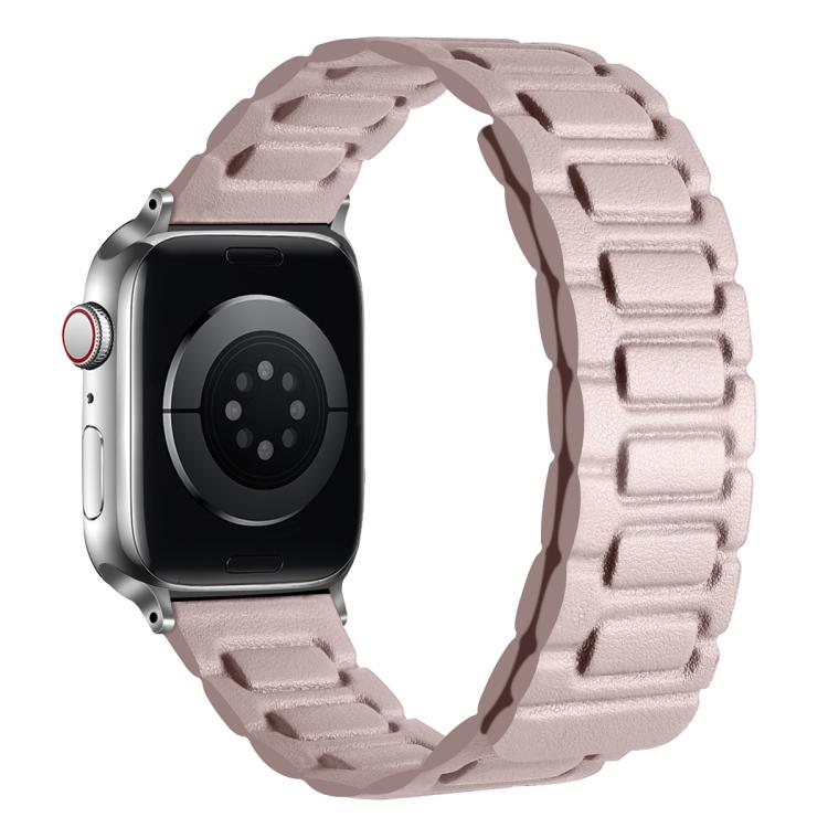 For Apple Watch 46mm / 49mm / 45mm / 44mm I-shaped Three-piece Leather Magnetic Watch Band(Khaki)