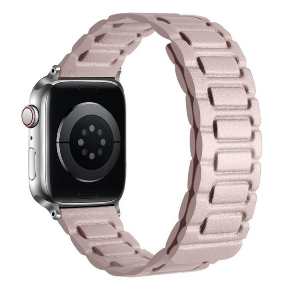 For Apple Watch 46mm / 49mm / 45mm / 44mm I-shaped Three-piece Leather Magnetic Watch Band(Khaki)
