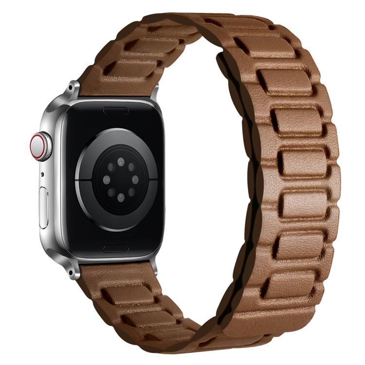 For Apple Watch 46mm / 49mm / 45mm / 44mm I-shaped Three-piece Leather Magnetic Watch Band(Brown)