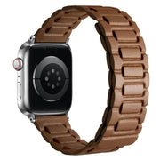 For Apple Watch 46mm / 49mm / 45mm / 44mm I-shaped Three-piece Leather Magnetic Watch Band(Brown)