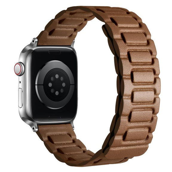For Apple Watch 46mm / 49mm / 45mm / 44mm I-shaped Three-piece Leather Magnetic Watch Band(Brown)