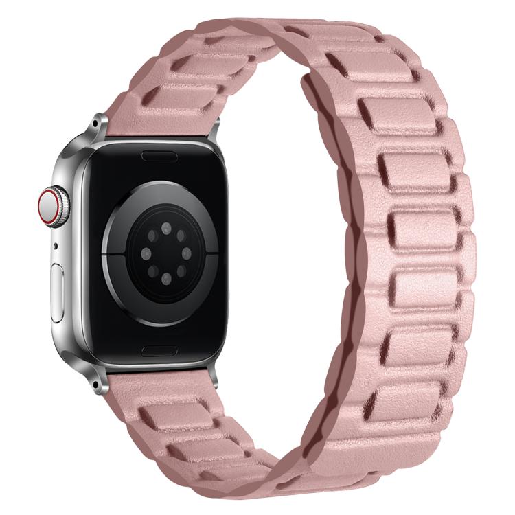 For Apple Watch 42mm / 41mm / 40mm / 38mm I-shaped Three-piece Leather Magnetic Watch Band(Light Pink)