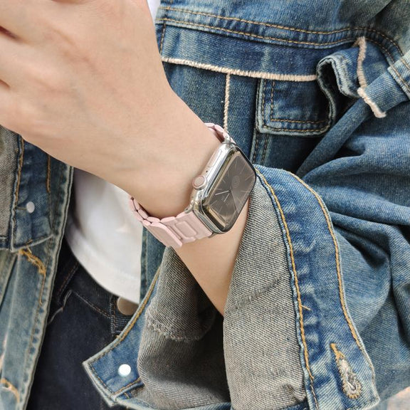 For Apple Watch 42mm / 41mm / 40mm / 38mm I-shaped Three-piece Leather Magnetic Watch Band(Light Pink)
