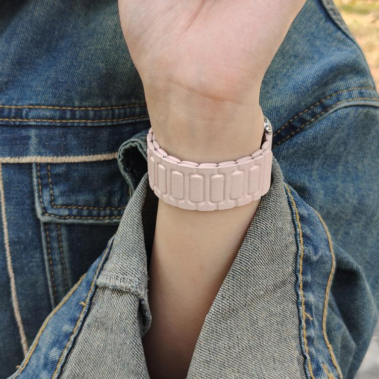 For Apple Watch 42mm / 41mm / 40mm / 38mm I-shaped Three-piece Leather Magnetic Watch Band(Light Pink)