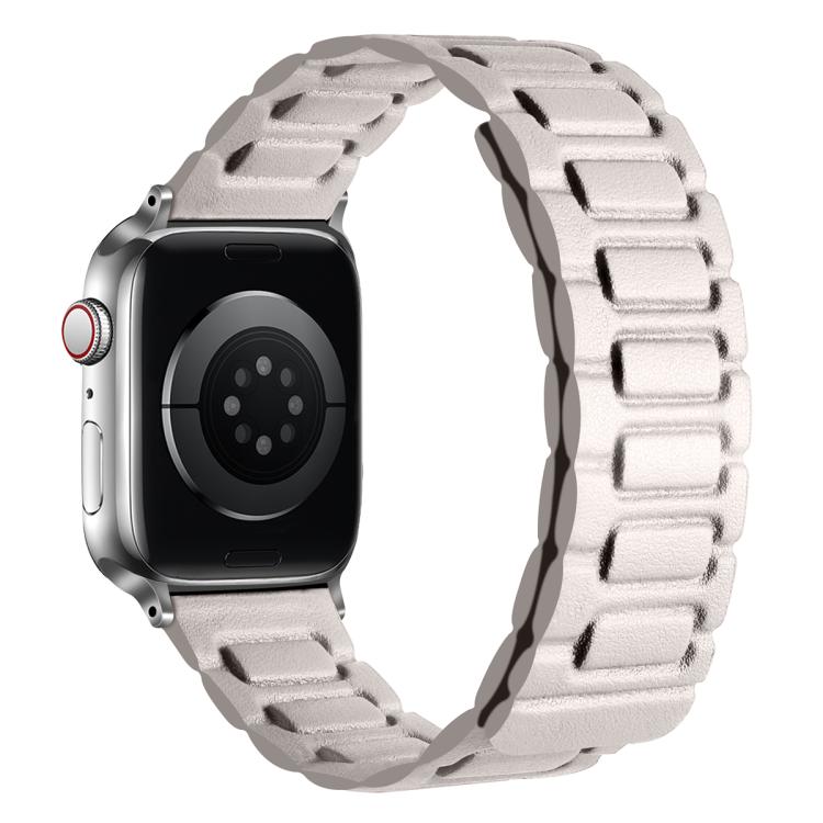 For Apple Watch 42mm / 41mm / 40mm / 38mm I-shaped Three-piece Leather Magnetic Watch Band(Starlight)