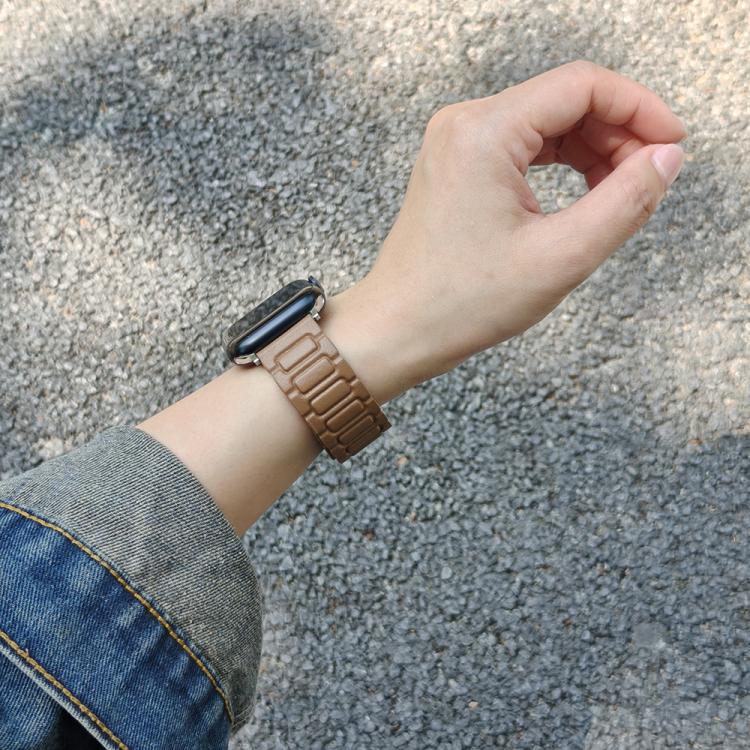 For Apple Watch 42mm / 41mm / 40mm / 38mm I-shaped Three-piece Leather Magnetic Watch Band(Brown)