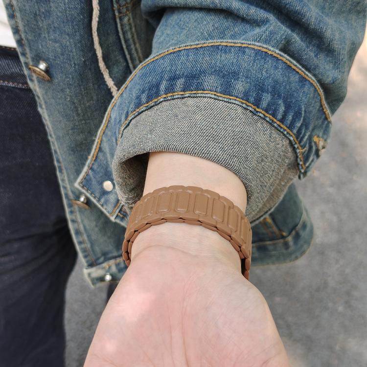 For Apple Watch 42mm / 41mm / 40mm / 38mm I-shaped Three-piece Leather Magnetic Watch Band(Brown)