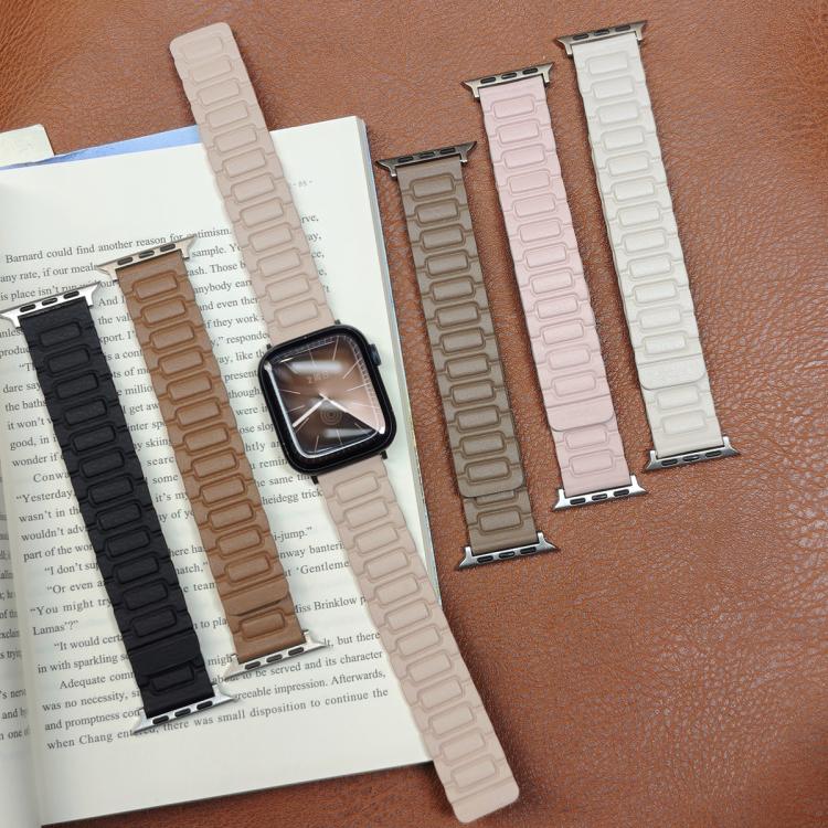 For Apple Watch 46mm / 49mm / 45mm / 44mm I-shaped Three-piece Leather Magnetic Watch Band(Black)