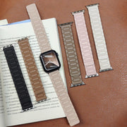 For Apple Watch 46mm / 49mm / 45mm / 44mm I-shaped Three-piece Leather Magnetic Watch Band(Black)