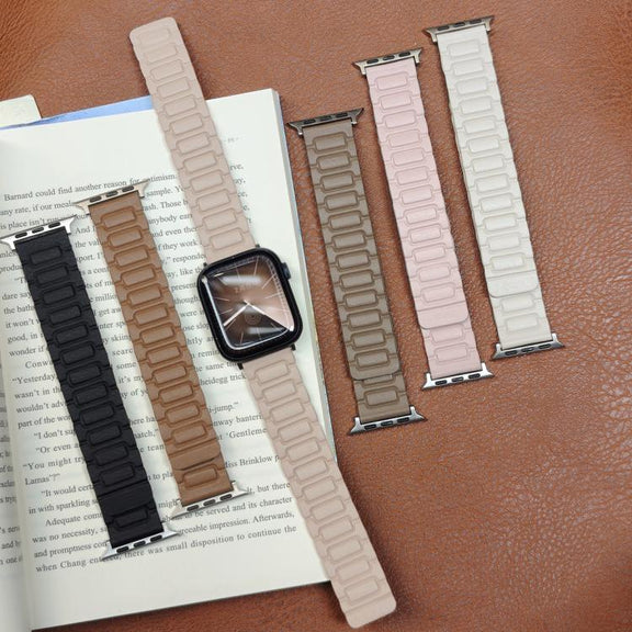 For Apple Watch 46mm / 49mm / 45mm / 44mm I-shaped Three-piece Leather Magnetic Watch Band(Black)