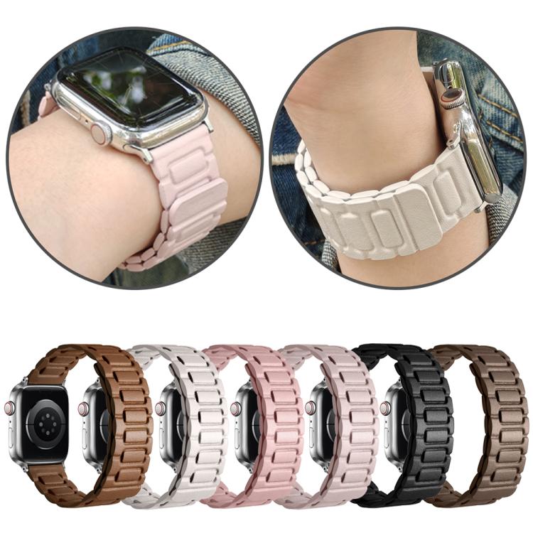 For Apple Watch 42mm / 41mm / 40mm / 38mm I-shaped Three-piece Leather Magnetic Watch Band(Starlight)