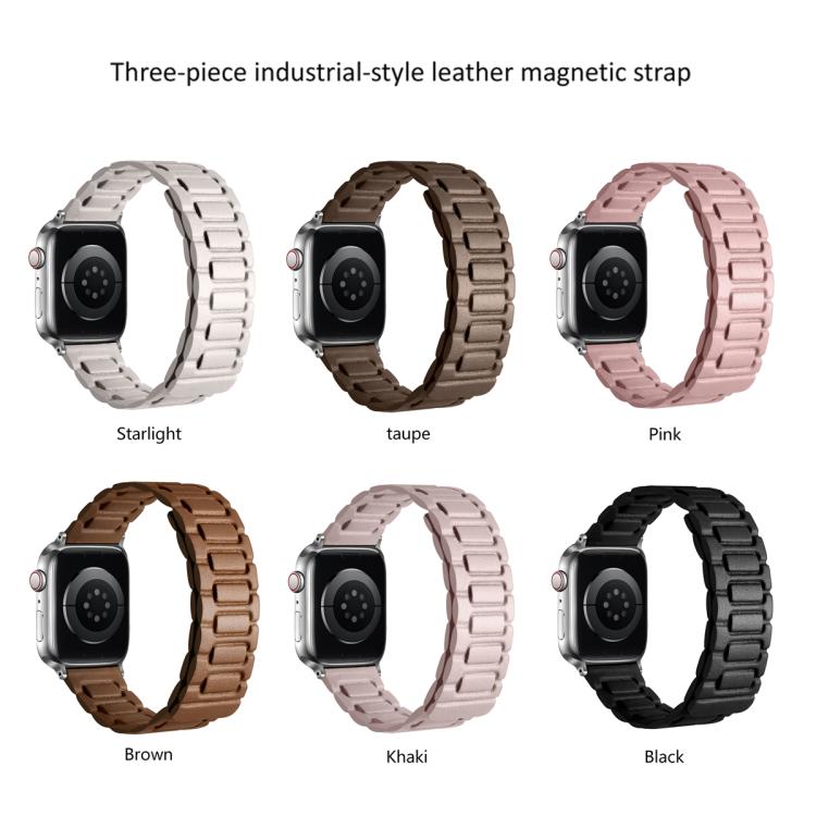 For Apple Watch 42mm / 41mm / 40mm / 38mm I-shaped Three-piece Leather Magnetic Watch Band(Starlight)