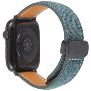 For Apple Watch 46mm / 49mm / 45mm / 44mm Folding Magnetic Buckle Denim Leather Watch Band(Royal Blue)