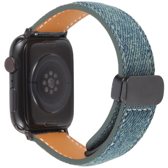 For Apple Watch 46mm / 49mm / 45mm / 44mm Folding Magnetic Buckle Denim Leather Watch Band(Royal Blue)