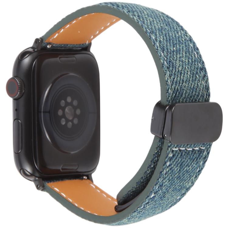 For Apple Watch 46mm / 49mm / 45mm / 44mm Folding Magnetic Buckle Denim Leather Watch Band(Royal Blue)