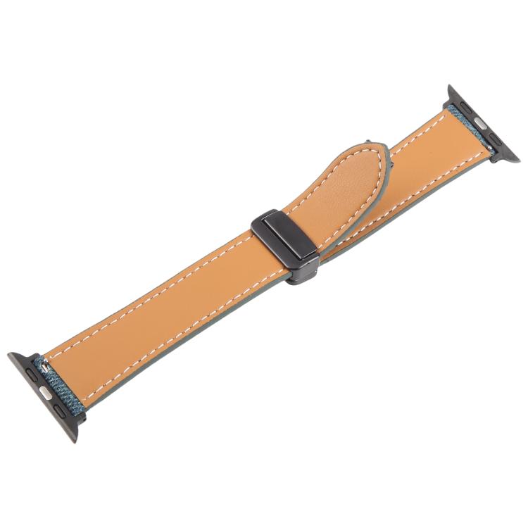 For Apple Watch 46mm / 49mm / 45mm / 44mm Folding Magnetic Buckle Denim Leather Watch Band(Royal Blue)