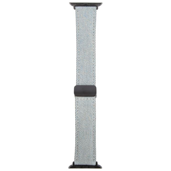 For Apple Watch 46mm / 49mm / 45mm / 44mm Folding Magnetic Buckle Denim Leather Watch Band(Light Blue)