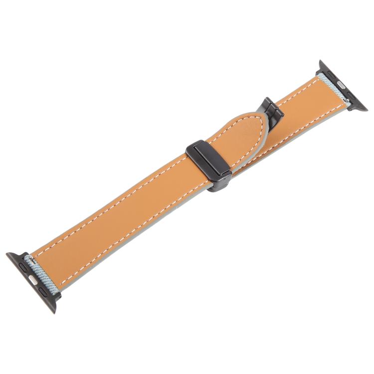 For Apple Watch 46mm / 49mm / 45mm / 44mm Folding Magnetic Buckle Denim Leather Watch Band(Light Blue)