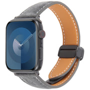 For Apple Watch 46mm / 49mm / 45mm / 44mm Folding Magnetic Buckle Denim Leather Watch Band(Black)