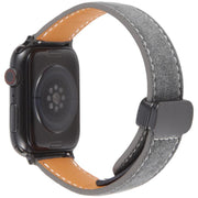 For Apple Watch 46mm / 49mm / 45mm / 44mm Folding Magnetic Buckle Denim Leather Watch Band(Black)