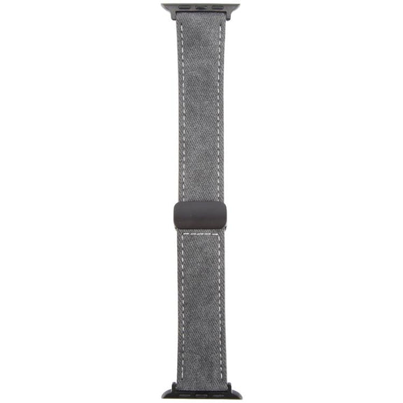For Apple Watch 46mm / 49mm / 45mm / 44mm Folding Magnetic Buckle Denim Leather Watch Band(Black)