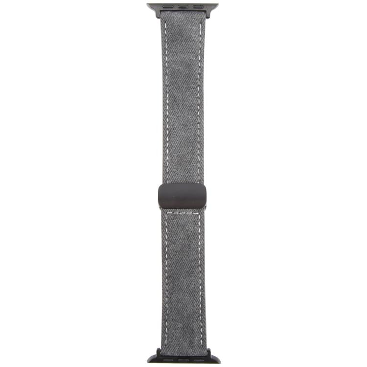 For Apple Watch 46mm / 49mm / 45mm / 44mm Folding Magnetic Buckle Denim Leather Watch Band(Black)