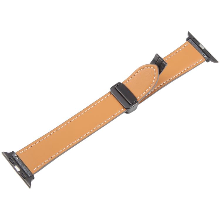 For Apple Watch 46mm / 49mm / 45mm / 44mm Folding Magnetic Buckle Denim Leather Watch Band(Black)