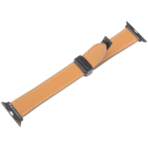 For Apple Watch 46mm / 49mm / 45mm / 44mm Folding Magnetic Buckle Denim Leather Watch Band(Black)