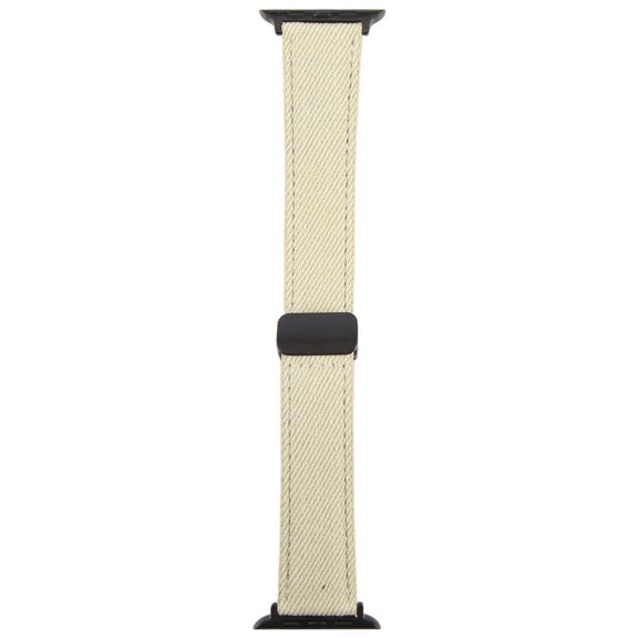 For Apple Watch 46mm / 49mm / 45mm / 44mm Folding Magnetic Buckle Denim Leather Watch Band(Apricot)