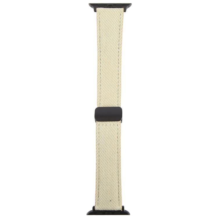 For Apple Watch 46mm / 49mm / 45mm / 44mm Folding Magnetic Buckle Denim Leather Watch Band(Apricot)