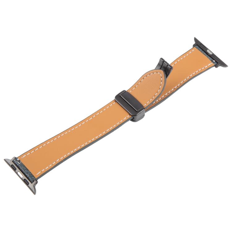 For Apple Watch 42mm / 41mm / 40mm / 38mm Folding Magnetic Buckle Denim Leather Watch Band(Dark Blue)