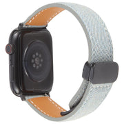 For Apple Watch 42mm / 41mm / 40mm / 38mm Folding Magnetic Buckle Denim Leather Watch Band(Light Blue)