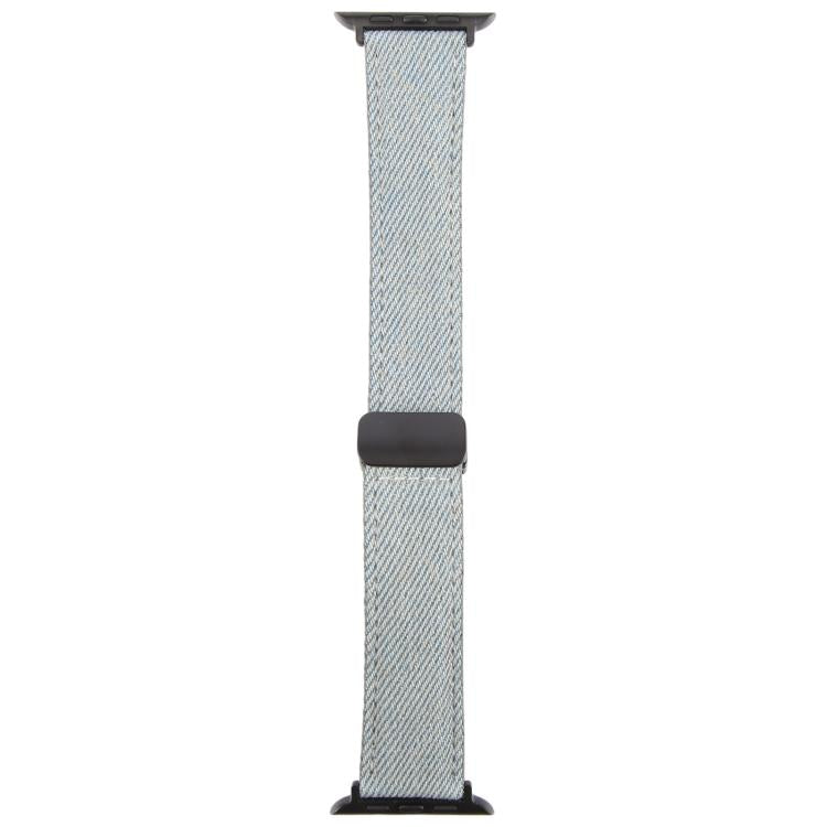 For Apple Watch 42mm / 41mm / 40mm / 38mm Folding Magnetic Buckle Denim Leather Watch Band(Light Blue)