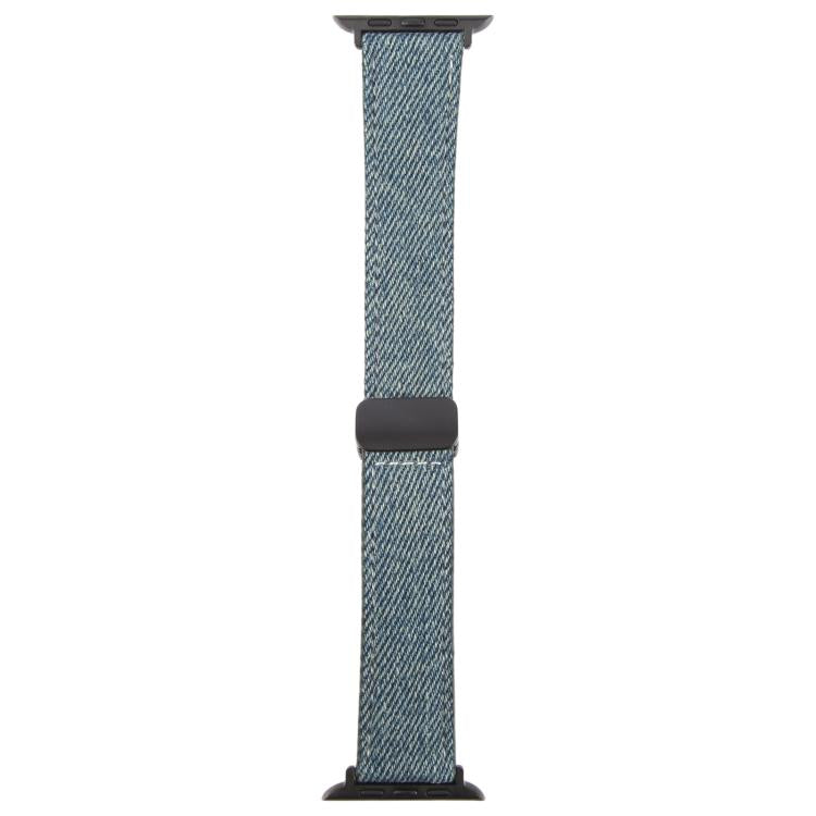 For Apple Watch 42mm / 41mm / 40mm / 38mm Folding Magnetic Buckle Denim Leather Watch Band(Misty Blue)