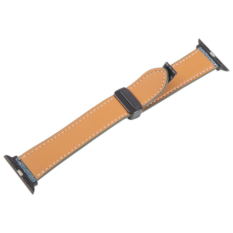 For Apple Watch 42mm / 41mm / 40mm / 38mm Folding Magnetic Buckle Denim Leather Watch Band(Misty Blue)