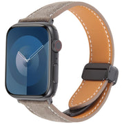 For Apple Watch 42mm / 41mm / 40mm / 38mm Folding Magnetic Buckle Denim Leather Watch Band(Light Brown)