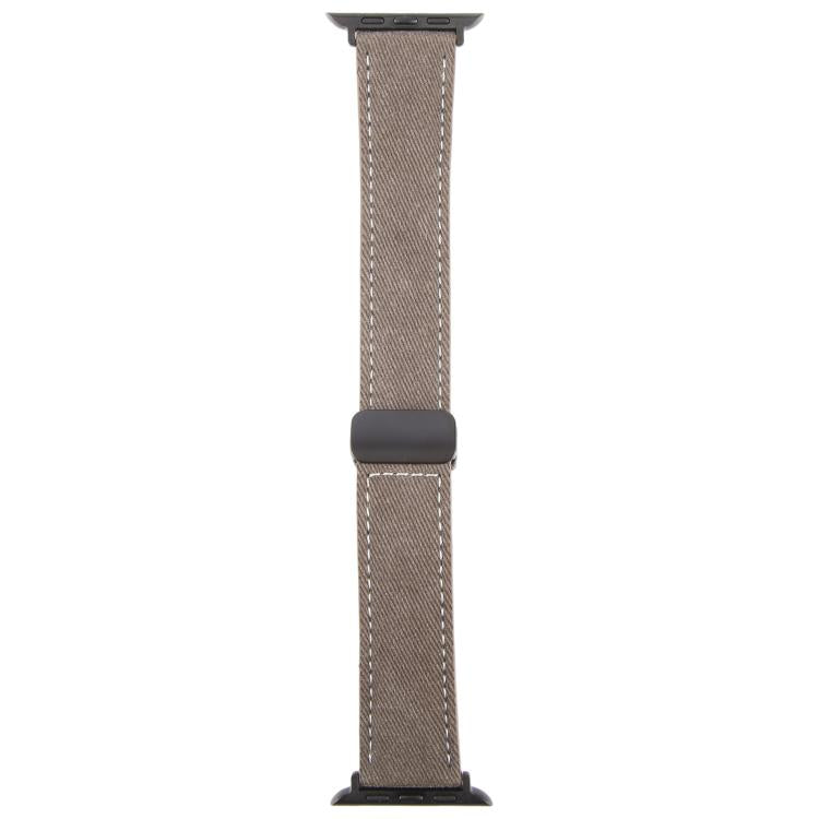 For Apple Watch 42mm / 41mm / 40mm / 38mm Folding Magnetic Buckle Denim Leather Watch Band(Light Brown)