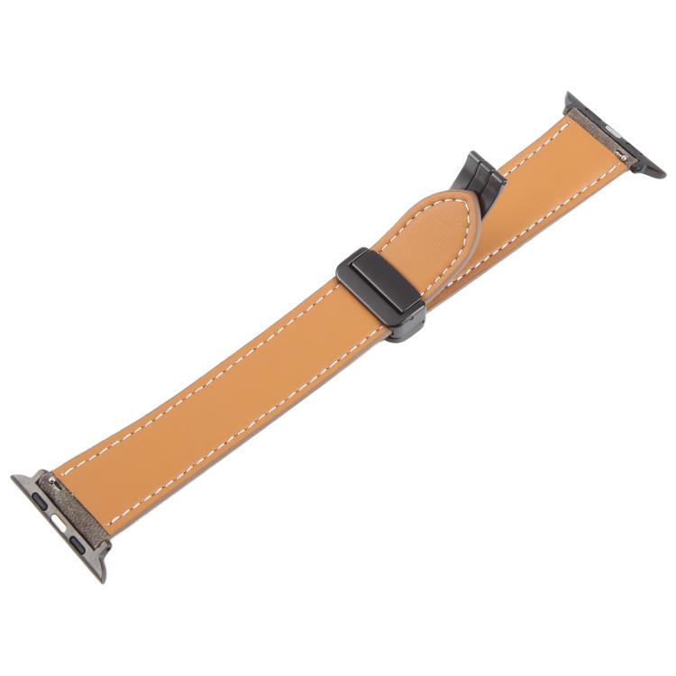 For Apple Watch 42mm / 41mm / 40mm / 38mm Folding Magnetic Buckle Denim Leather Watch Band(Light Brown)