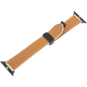 For Apple Watch 42mm / 41mm / 40mm / 38mm Folding Magnetic Buckle Denim Leather Watch Band(Apricot)