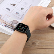 For Apple Watch 46mm / 49mm / 45mm / 44mm Folding Magnetic Buckle Denim Leather Watch Band(Black)