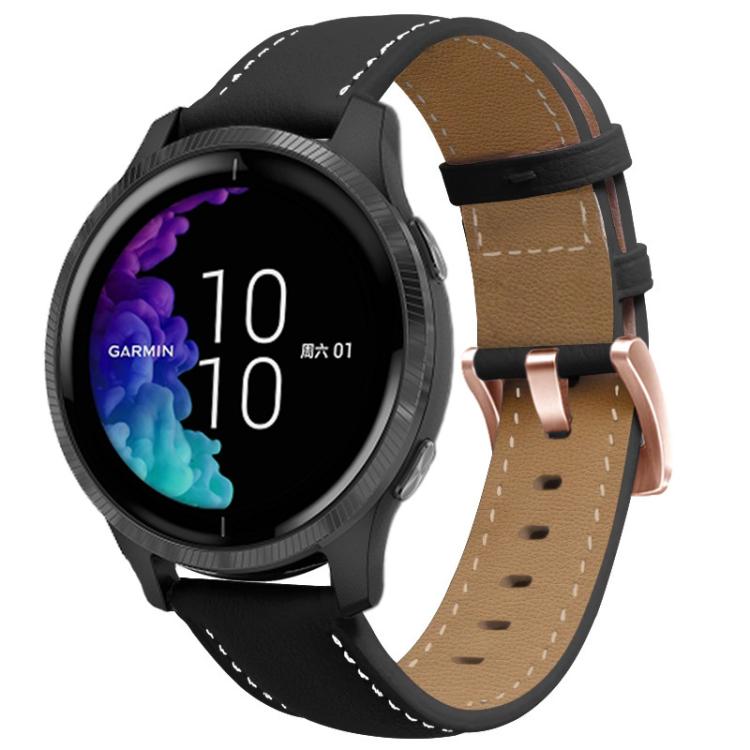 18mm Rose Gold Buckle Leather Watch Band(Black)